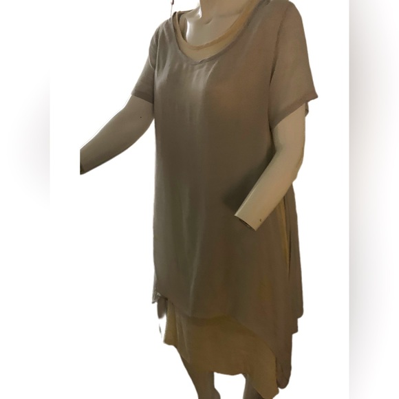 Womens V Neck Short Sleeve Midi Dress Asymmetric Layered Retro Loose Fit Soft . - Picture 5 of 11